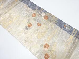 拓殖織物製　ヱ霞に秋草模様織出し袋帯